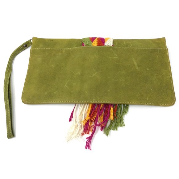 Green Leather Tassel Clutch - Picture 3 of 5